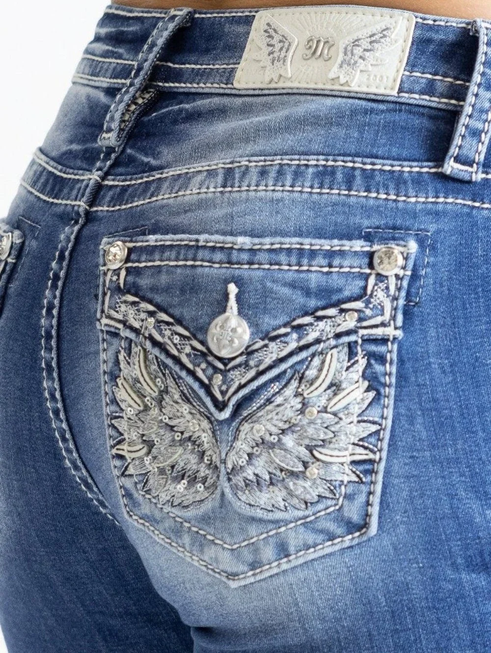 Miss Me Wing Pocket Bootcut Jeans 25 NWT Rhinestone Embroidered Y2K Western